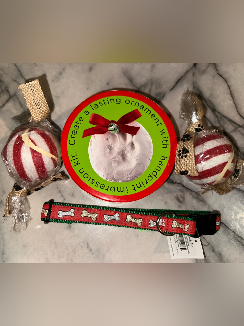 Mud Pie Pink Handprint Ornament Kit, dog collar & 2 tennis balls